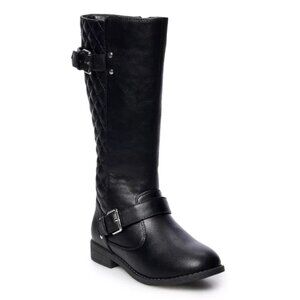 So Aurora Simone Boots Kids Girls Size 2 Black Leather Quilted Riding Outdoor